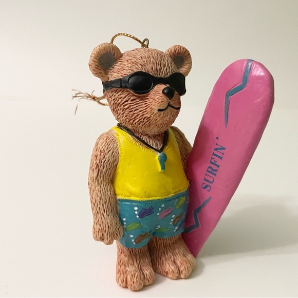 Vtg 1997 Claire’s Surfing Bear Ornament with Pink Surfboard - Picture 10 of 10